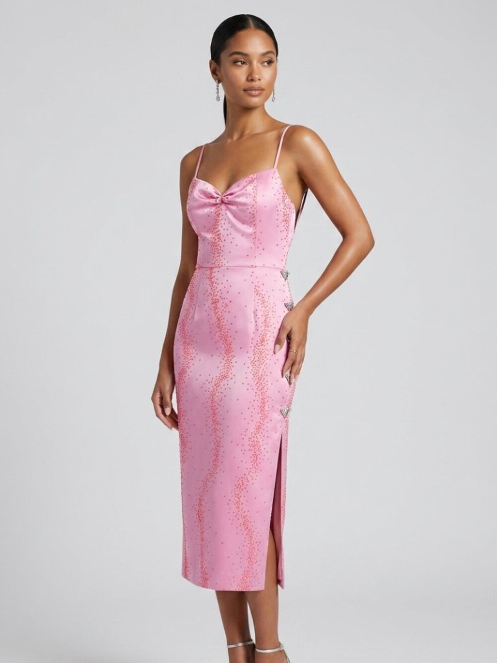 Markarian Pink Beaded Silk Spaghetti Strap Midi Dress Size 4